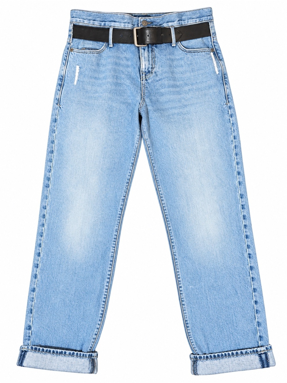 RtA Dexter Half Belt Jeans Straight Leg Factory Distressed Blue Wash Denim Small